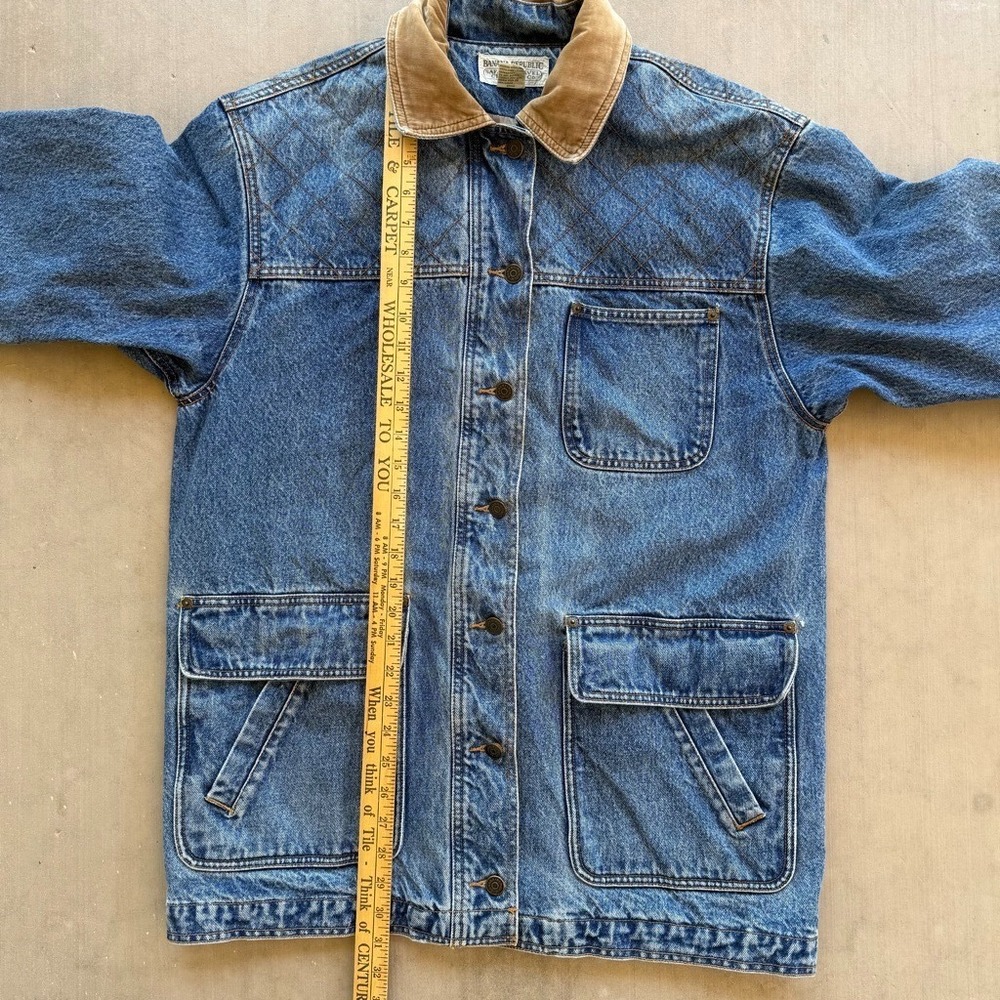 Vintage Banana Republic Safari Denim Chore Jacket Mens M Lined 90s Equestrian - Picture 8 of 10